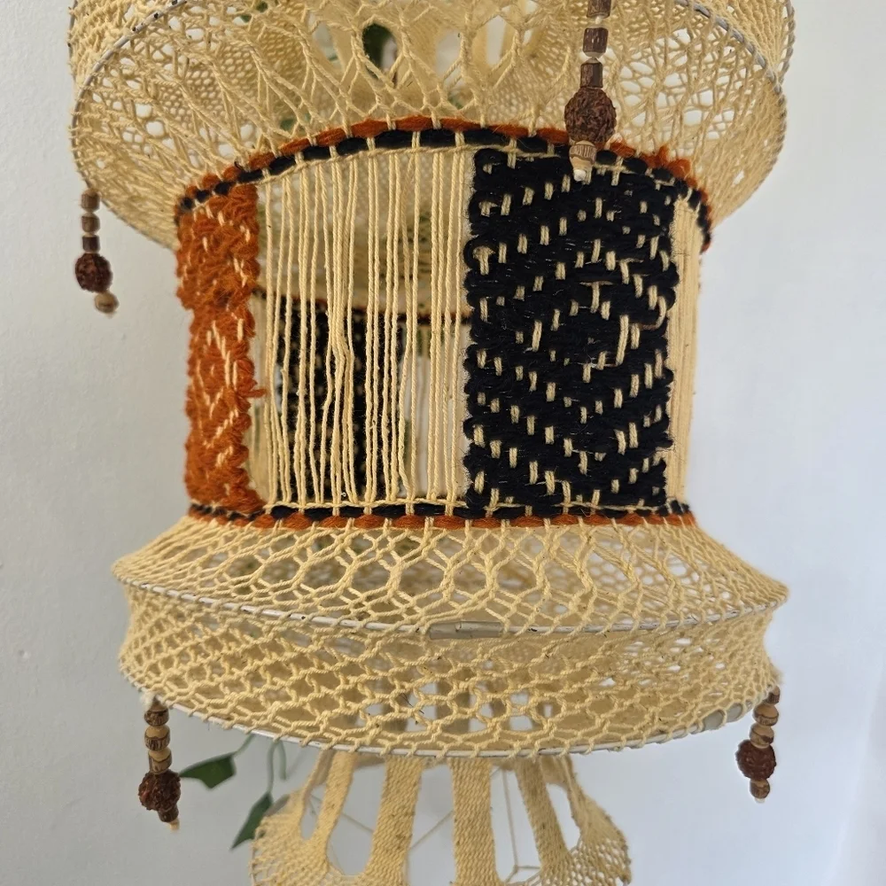 Vintage Handmade Boho Crochet Round Suspension Lampshade Lantern